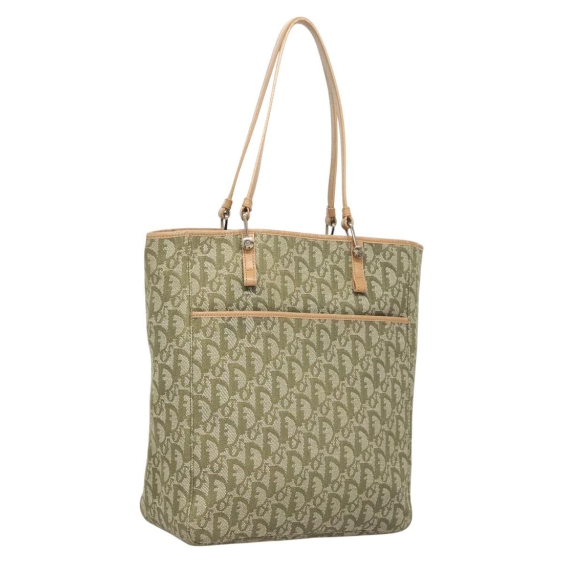 Christian Dior Khaki Silver Trotter Canvas Tote Bag Auth 124835: Christian Dior Khaki Silver Trotter Canvas Tote Bag Auth 124835 This Christian Dior Trotter Canvas Tote Bag features a sophisticated khaki and silver color palette, making it a stylish accessory for v