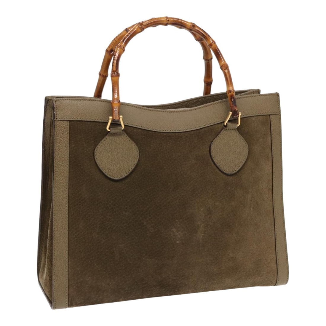 Authentic GUCCI Khaki Suede Bamboo Hand Bag 002 1186 0260: Authentic GUCCI Khaki Suede Bamboo Hand Bag 002 1186 0260 This authentic GUCCI Bamboo Hand Bag is crafted from luxurious khaki suede, epitomizing elegance and sophistication. Made in Italy, this bag f