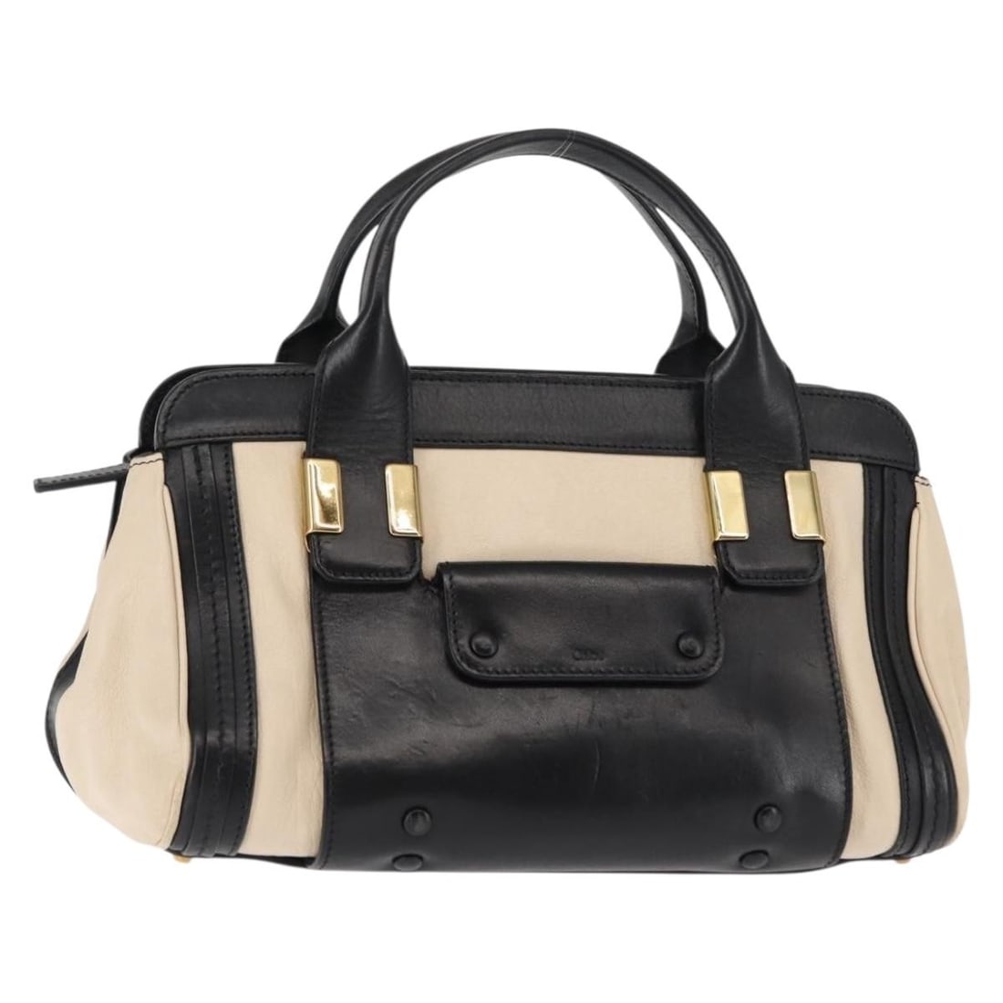 Chloe Little Alice Leather Hand Bag White Gold Authentic AM9323: Chloe Little Alice Leather Hand Bag White Gold Authentic AM9323 The Chloe Little Alice Hand Bag is a stunning accessory crafted from high-quality leather, featuring an elegant white and gold exterior.