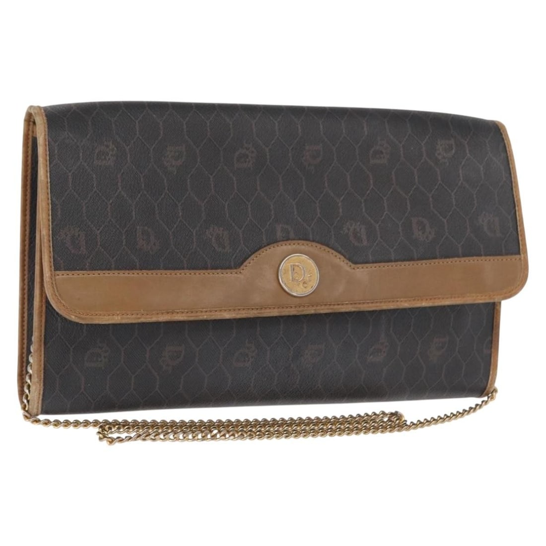 Christian Dior Black Honeycomb Canvas PVC Shoulder Bag with Gold Chain: Christian Dior Black Honeycomb Canvas PVC Shoulder Bag with Gold Chain This Christian Dior Honeycomb Canvas chain shoulder bag features a black and gold PVC leather exterior with the signature honeyco