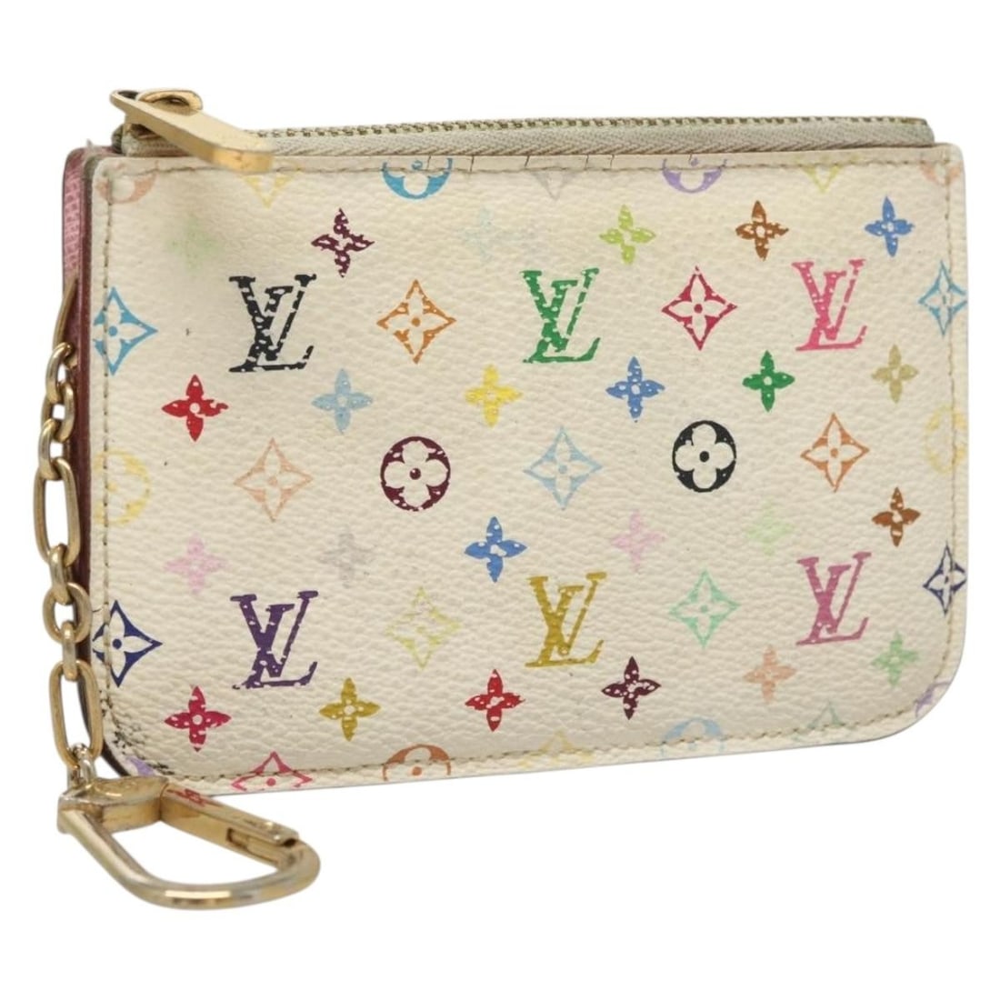 LOUIS VUITTON Monogram Multicolor Coin Purse Pochette Cles NM White M93734 Auth: LOUIS VUITTON Monogram Multicolor Coin Purse Pochette Cles NM White M93734 Auth This authentic LOUIS VUITTON Monogram Multicolor Pochette Cles NM in white is a stylish coin purse crafted from durable