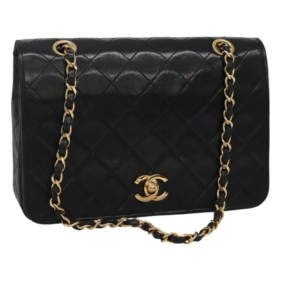 CHANEL Matelasse Chain Shoulder Bag Lambskin Black Gold Authentic (1 of 18)