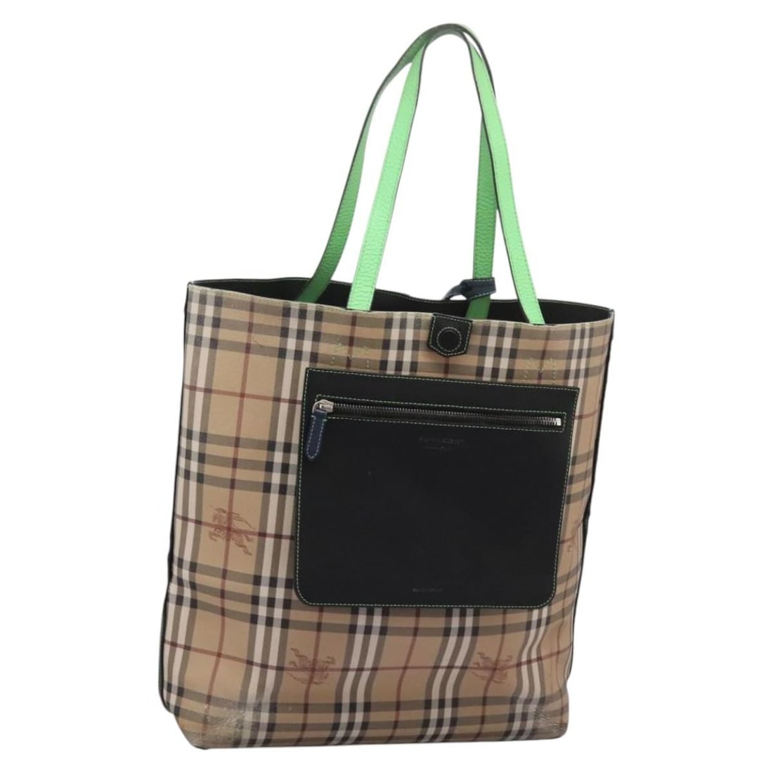 Burberry Nova Check Tote Bag PVC Leather Beige Green Silver Made in Italy (1 of 18)