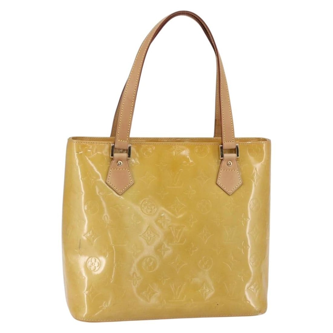 LOUIS VUITTON Monogram Vernis Houston Hand Bag Beige M91004 Auth (1 of 18)