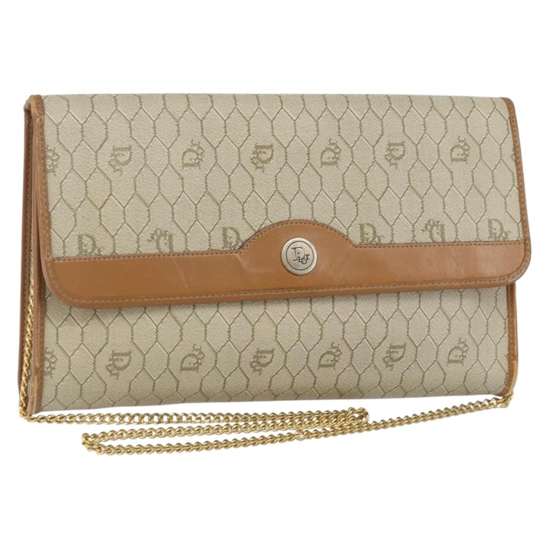 Christian Dior Honeycomb Canvas Shoulder Bag PVC Beige Gold Auth 143712: Christian Dior Honeycomb Canvas Shoulder Bag PVC Beige Gold Auth 143712 This authentic Christian Dior Honeycomb Canvas Chain Shoulder Bag is a stylish addition to any wardrobe. Crafted in France, it f