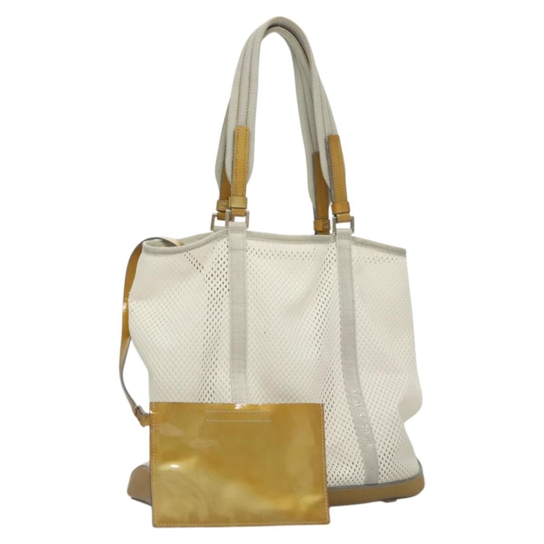 PRADA Nylon Shoulder Bag White Silver Made in Italy: PRADA Nylon Shoulder Bag White Silver Made in Italy Elevate your accessory collection with this authentic PRADA Shoulder Bag, crafted from durable nylon in a sleek white and silver color scheme. This