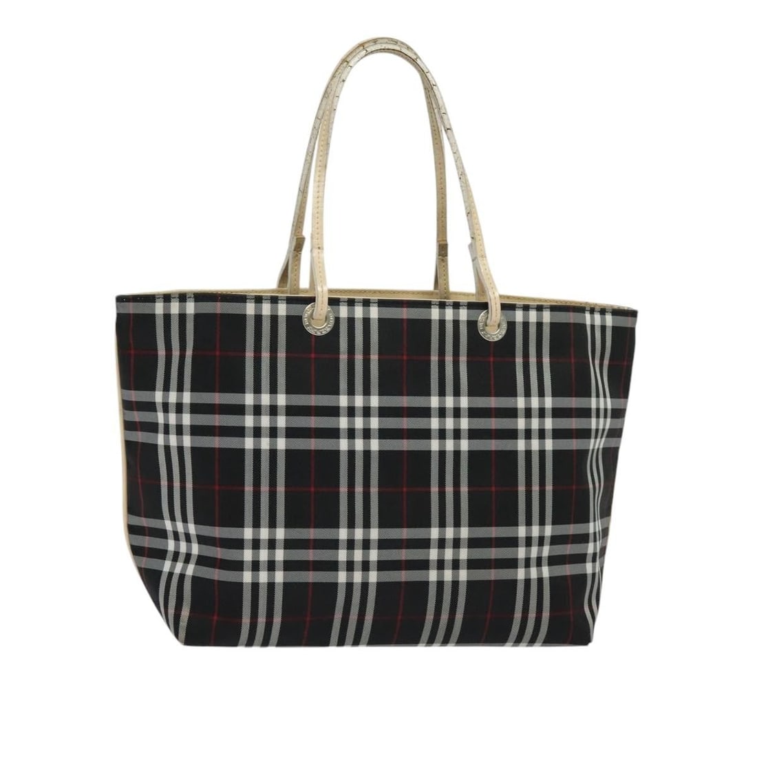 Burberry Nova Check Black Gold Nylon Tote Bag Auth Italy: Burberry Nova Check Black Gold Nylon Tote Bag Auth Italy This BURBERRY Nova Check Tote Bag is crafted from durable nylon in a striking black and gold color scheme. Measuring approximately 10.2 inches