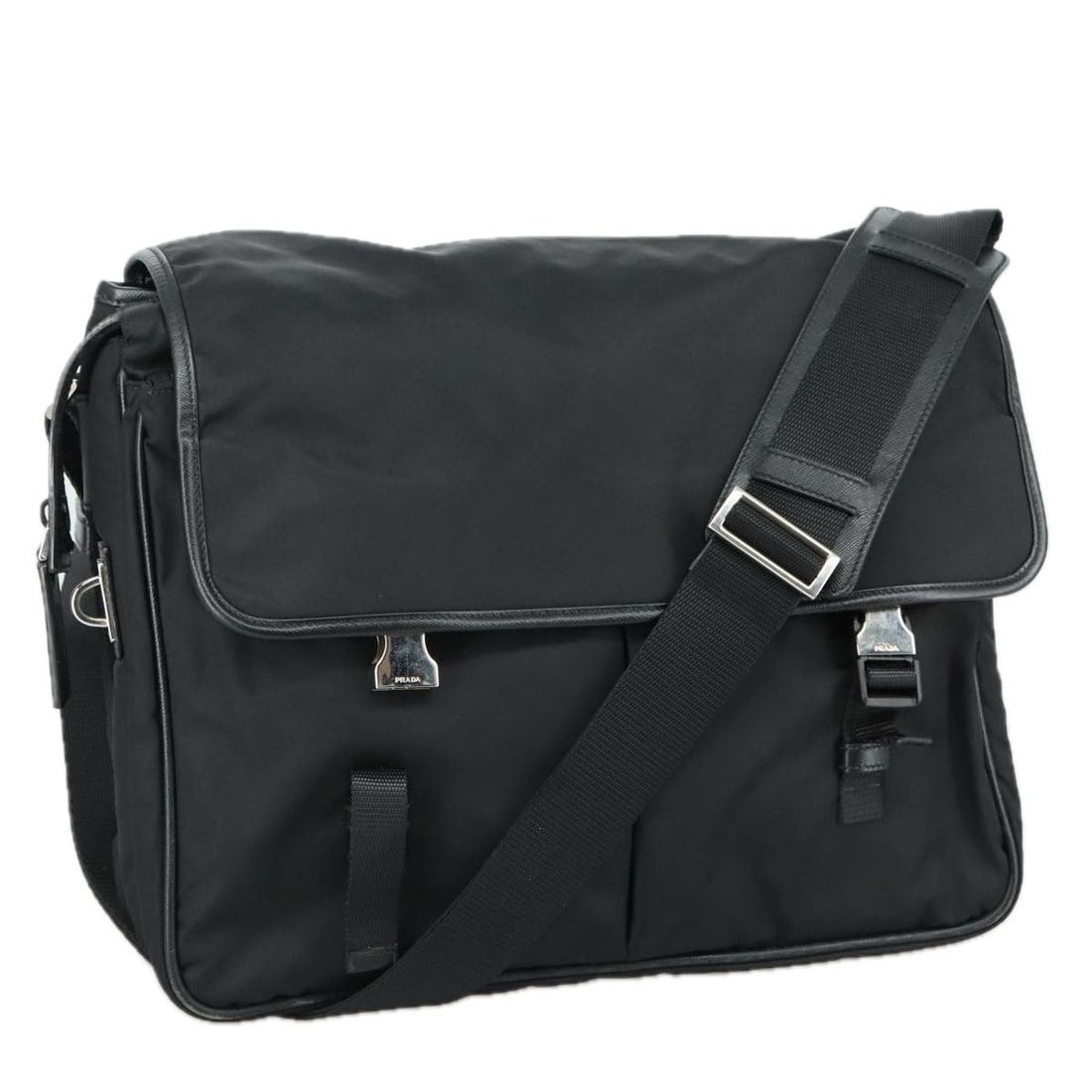 PRADA Nylon Shoulder Bag Black Made in Italy with Padlock: PRADA Nylon Shoulder Bag Black Made in Italy with Padlock This PRADA shoulder bag is a stylish and functional accessory made from durable nylon in a classic black color. With dimensions of approximate