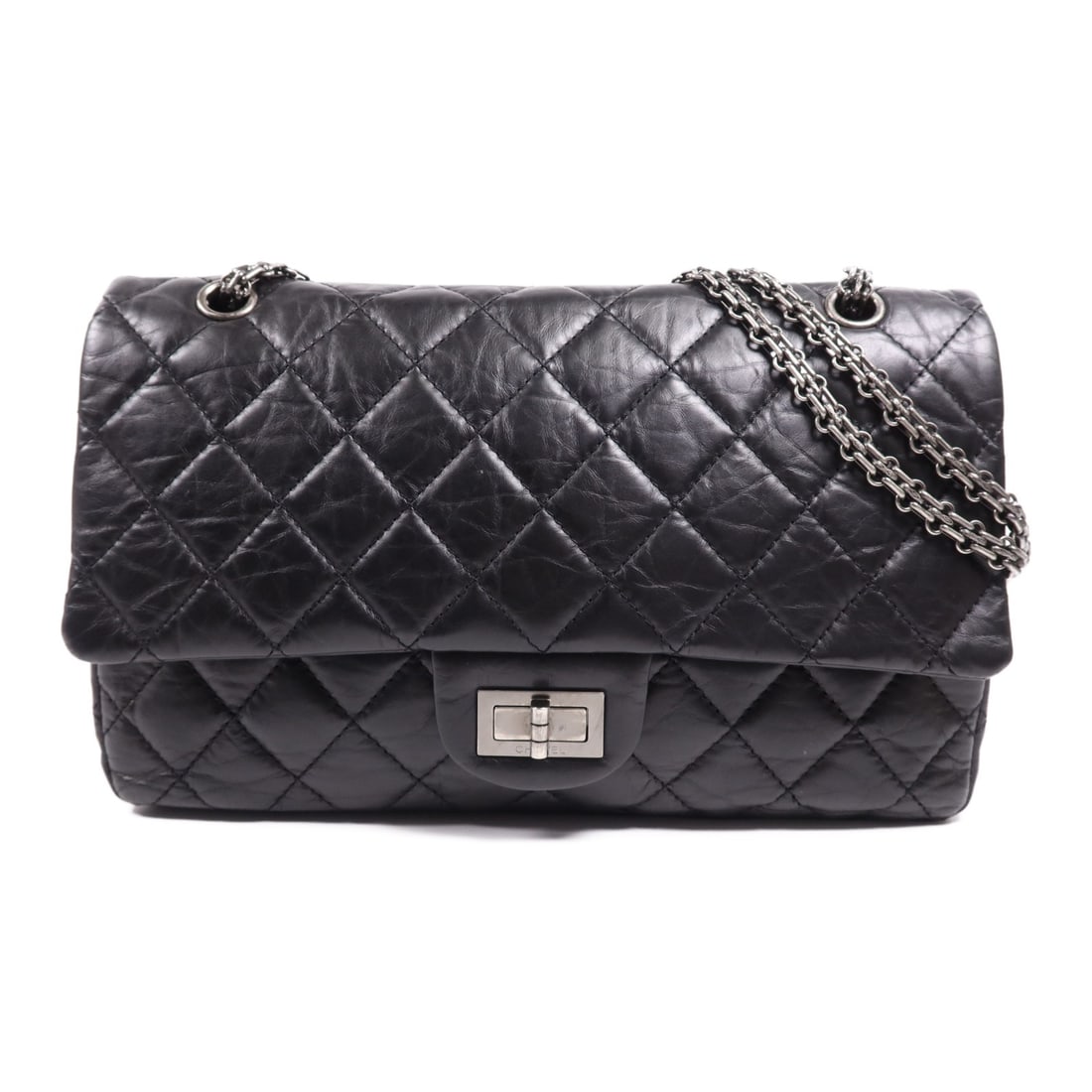 CHANEL 2.55 Black Calfskin Leather Shoulder Bag with SHW (1 of 17)