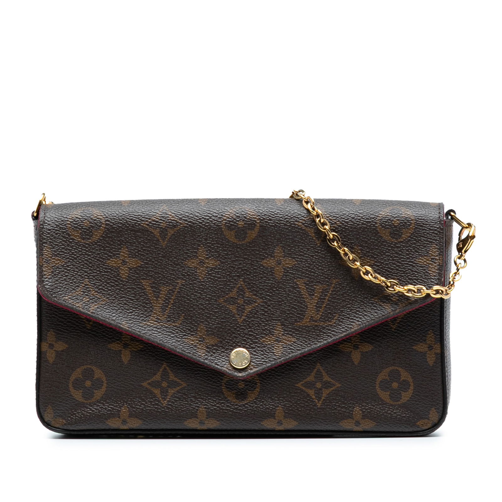 Louis Vuitton Monogram Pochette Felicie Crossbody Bag with Gold-Tone Chain: Louis Vuitton Monogram Pochette Felicie Crossbody Bag with Gold-Tone Chain The Louis Vuitton Monogram Pochette Felicie is a stylish crossbody bag crafted from durable monogram canvas. It features a de