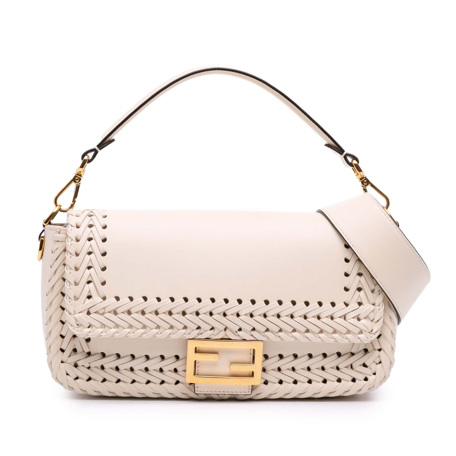 Fendi Woven Calfskin Baguette Satchel Brown Leather Italy (1 of 14)