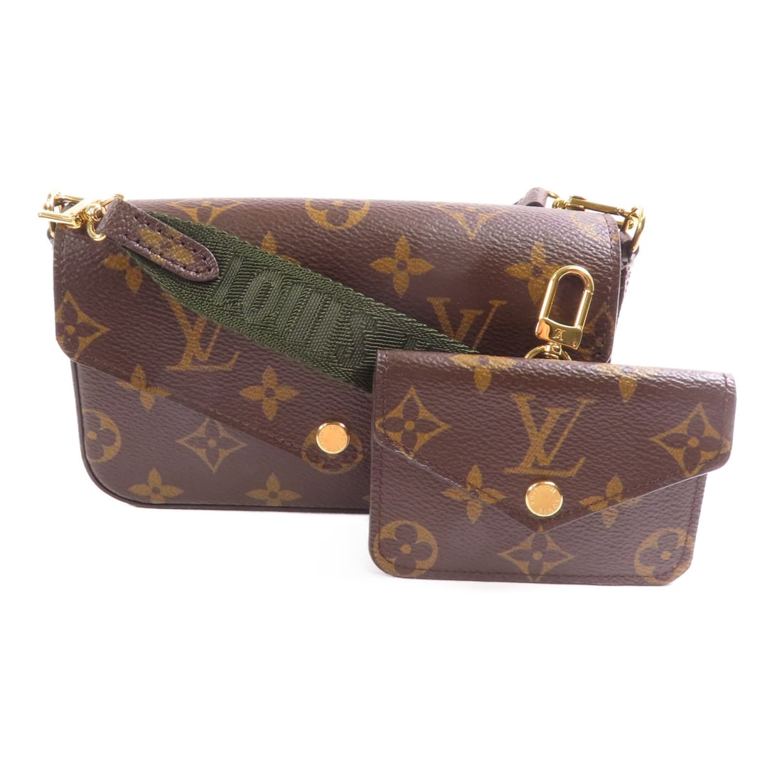 Louis Vuitton Felicie Strap & Go Shoulder Bag M80091 Monogram Brown Green: Louis Vuitton Felicie Strap & Go Shoulder Bag M80091 Monogram Brown Green This stylish Louis Vuitton Felicie Strap & Go Shoulder Bag features a chic design crafted from durable PVC coated canvas in a