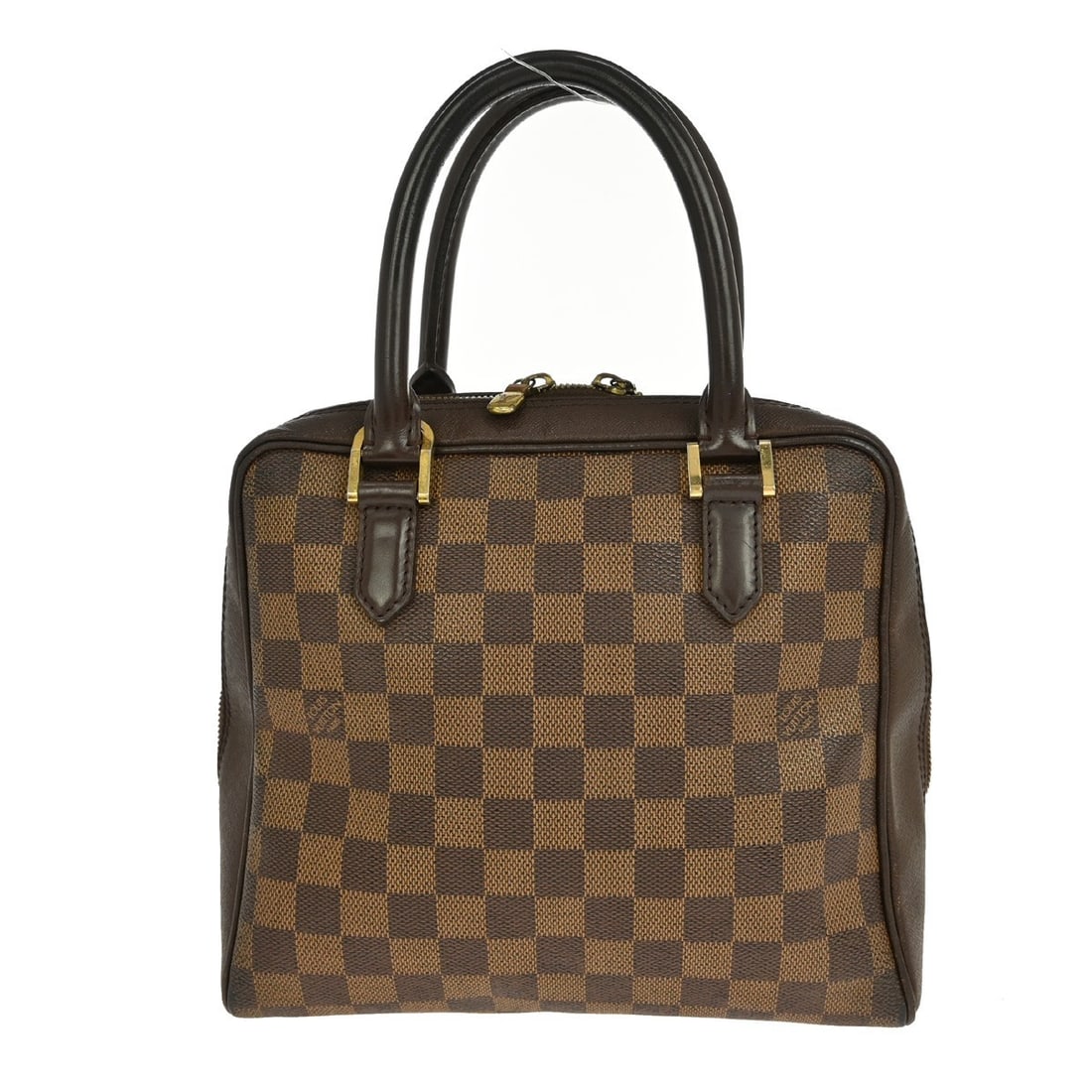 Damier Canvas Brera Bag by Louis Vuitton Brown: Damier Canvas Brera Bag by Louis Vuitton Brown This pre-owned Louis Vuitton Damier Brera handbag features noticeable scuffs, scratches, and suntanned areas on the leather parts, with some dirt inside.