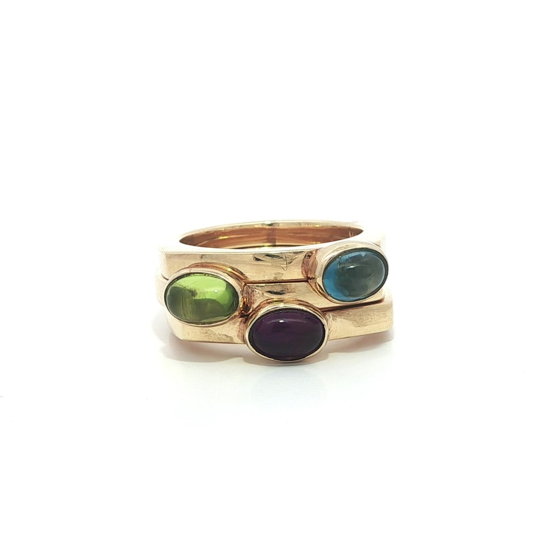 Set of Three 14k Yellow Gold Gemstone Stackable Puzzle Band Rings (1 of 14)