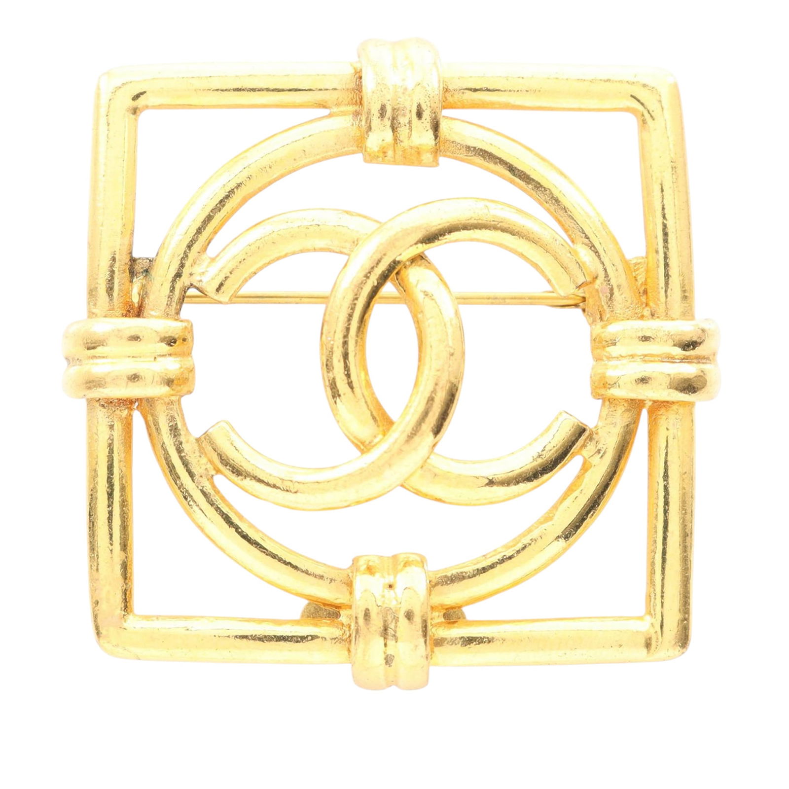 Chanel CC Logo Square Brooch in Gold Plated Metal (1 of 7)