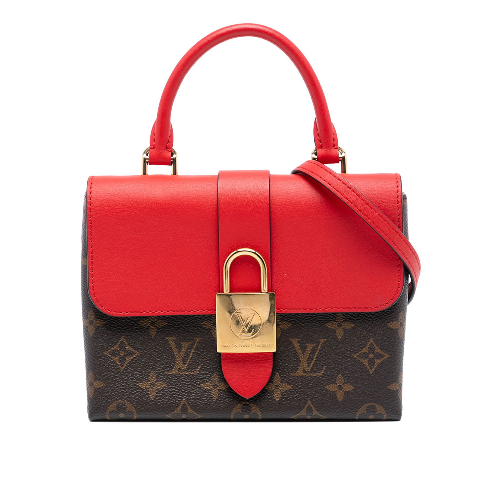 Louis Vuitton Locky BB Brown Monogram Canvas Handbag with Padlock: Louis Vuitton Locky BB Brown Monogram Canvas Handbag with Padlock This Louis Vuitton Monogram Locky BB bag features a monogram canvas body with a rolled leather top handle and a detachable flat leathe
