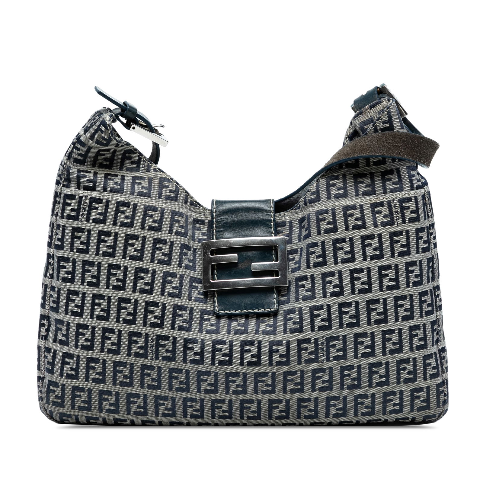 Fendi Zucchino Gray Canvas Shoulder Bag with Leather Strap: Fendi Zucchino Gray Canvas Shoulder Bag with Leather Strap Introducing the Fendi Zucchino Canvas Shoulder Bag, a stylish and functional accessory crafted from durable canvas. This bag features a flat
