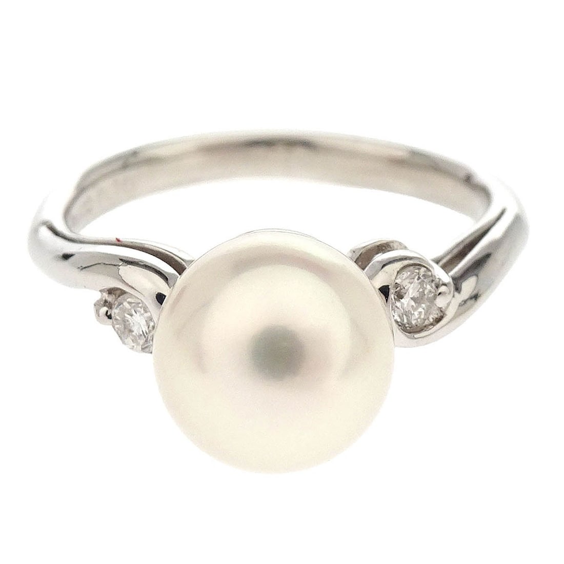Vintage Pt900 Platinum Ring with Pearl and Diamond Accents Size 51 (1 of 4)