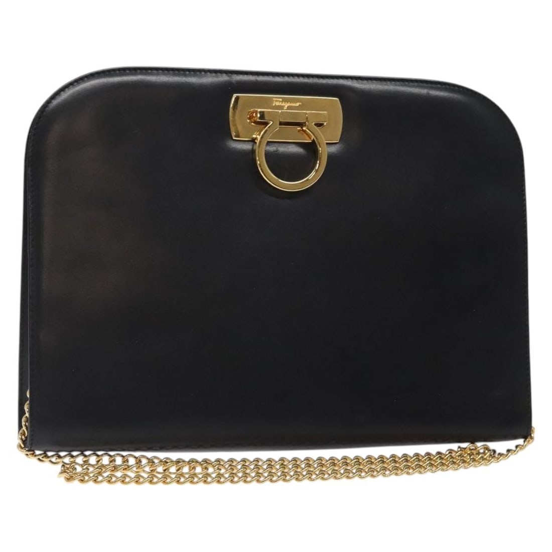 Vintage Salvatore Ferragamo Gancini Black Leather Shoulder Purse: Vintage Salvatore Ferragamo Gancini Black Leather Shoulder Purse This is a Salvatore Ferragamo vintage Gancini chain shoulder bag in black, designed for women. The bag features a chain shoulder strap