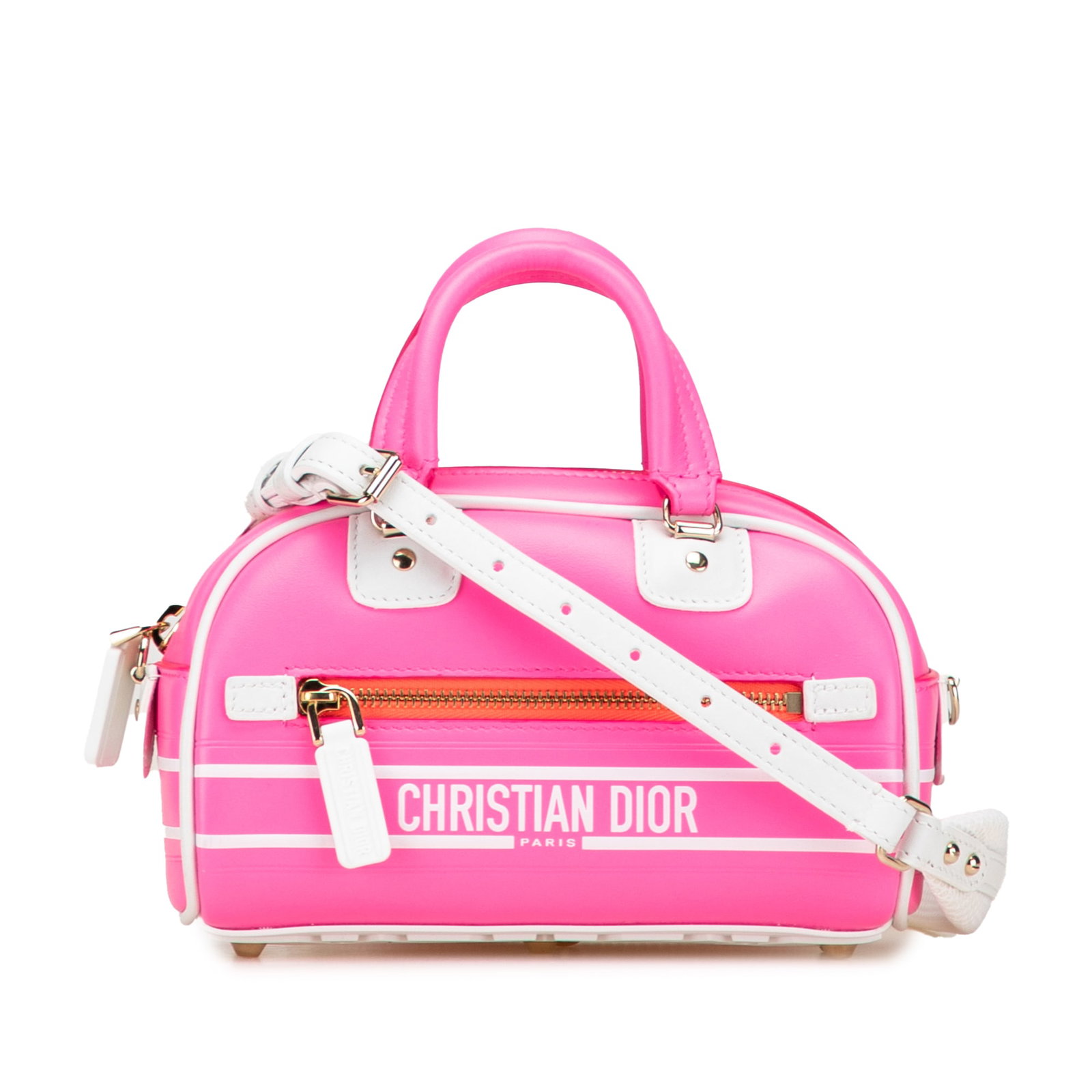 Dior Micro Vibe Pink Leather Bowling Bag with Zip Closure (1 of 10)