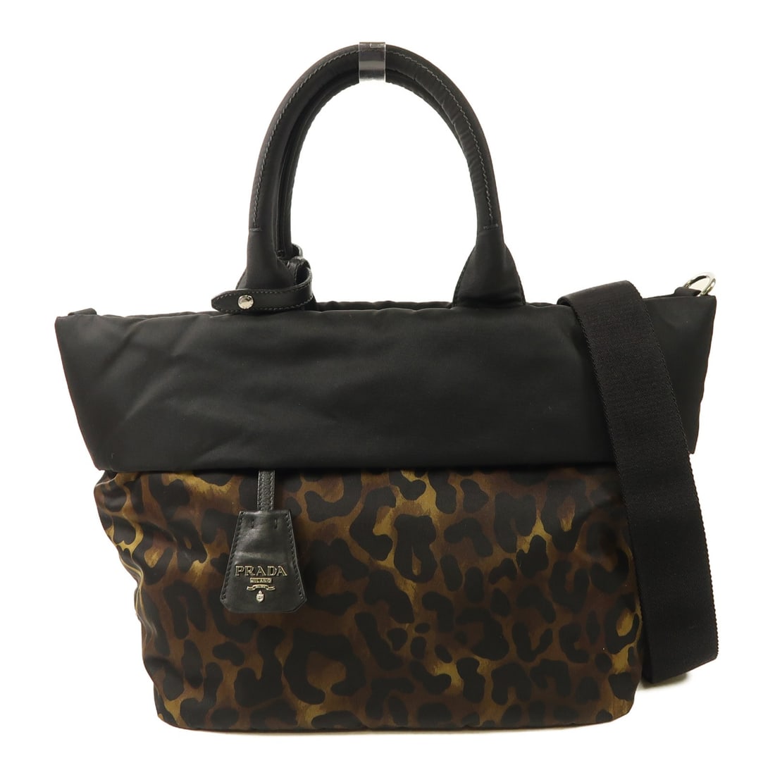 PRADA 2 Way Shoulder Bag Black Brown Canvas Italy (1 of 18)