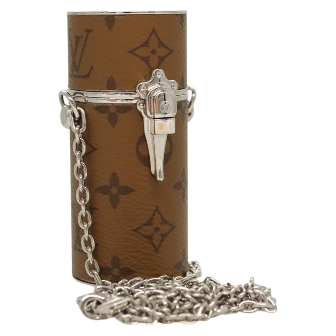 Multicolour Lipstick Clutch with Chain by Louis Vuitton: Multicolour Lipstick Clutch with Chain by Louis Vuitton This Louis Vuitton lipstick case on chain features a multicolour design and is crafted for female use. The exterior shows slight rubbing and the