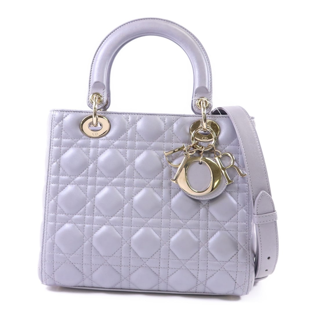 Dior Lady Dior Medium Gray Lambskin 2 Way Shoulder Bag with Gold Hardware: Dior Lady Dior Medium Gray Lambskin 2 Way Shoulder Bag with Gold Hardware This Christian Dior Lady Dior medium 2-way shoulder bag is crafted from gray lambskin leather and features gold-tone hardware.