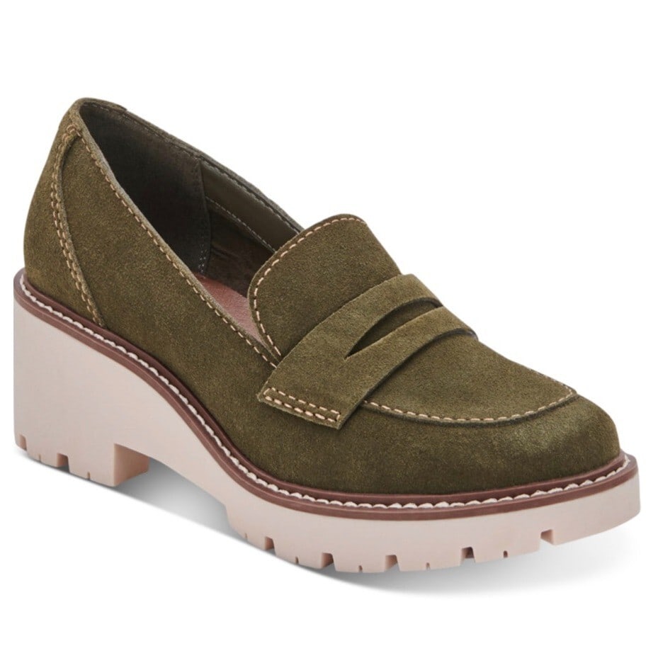 Aqua College Diana Waterproof Olive Suede Loafers 10M with Penny Keeper: Aqua College Diana Waterproof Olive Suede Loafers 10M with Penny Keeper Introducing the Diana Waterproof Lug Sole Loafers in Olive Suede, a perfect blend of menswear-inspired tailoring and practical d