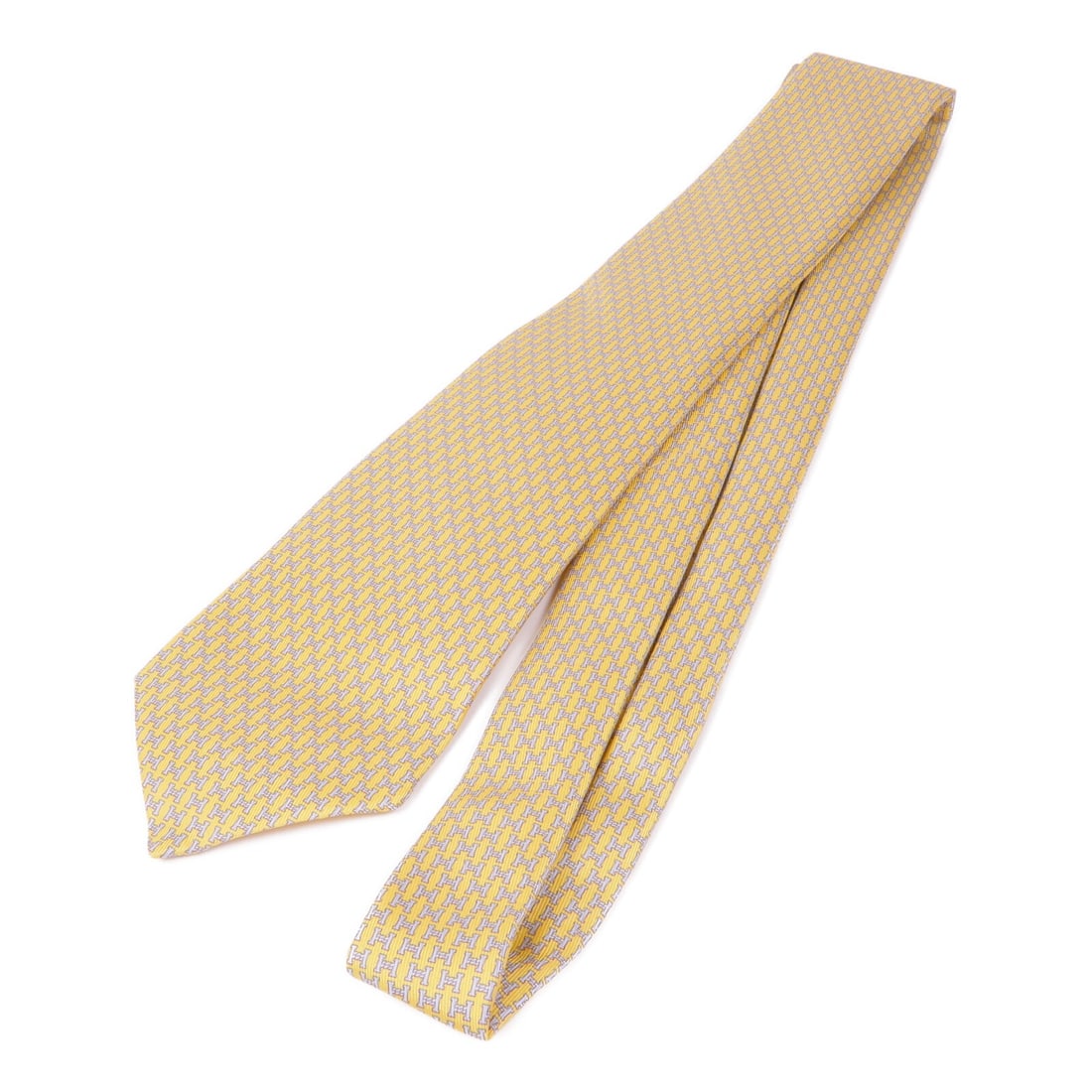 HERMES Silk Tie in Vibrant Yellow Made in France (1 of 9)