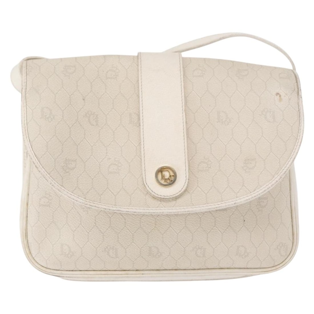 Vintage Dior Honeycomb Pattern White and Gold Shoulder Flap Bag: Vintage Dior Honeycomb Pattern White and Gold Shoulder Flap Bag This vintage Christian Dior honeycomb flap crossbody bag features a gold and white color scheme. Designed for women, it is a shoulder ba