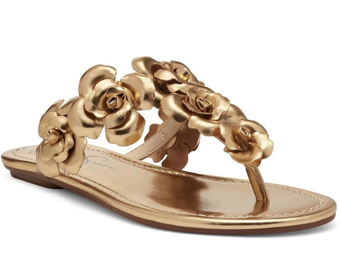 Jessica Simpson Ginima Floral Gold Slip-On Flat Sandals Women 7.5 (1 of 5)