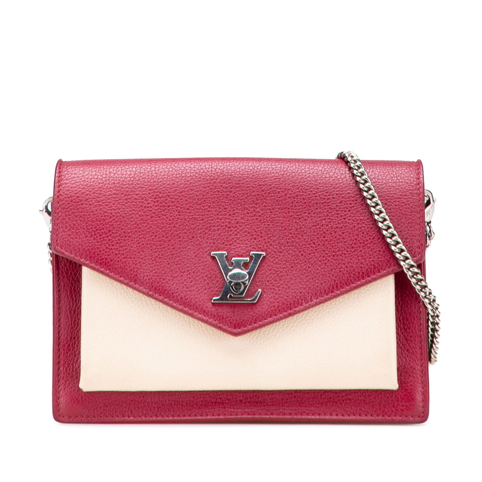 Louis Vuitton Bicolor Leather MyLockMe Chain Pochette Red: Louis Vuitton Bicolor Leather MyLockMe Chain Pochette Red Discover the elegance of the Louis Vuitton Bicolor Leather MyLockMe Chain Pochette. This stylish pochette is crafted from premium leather and