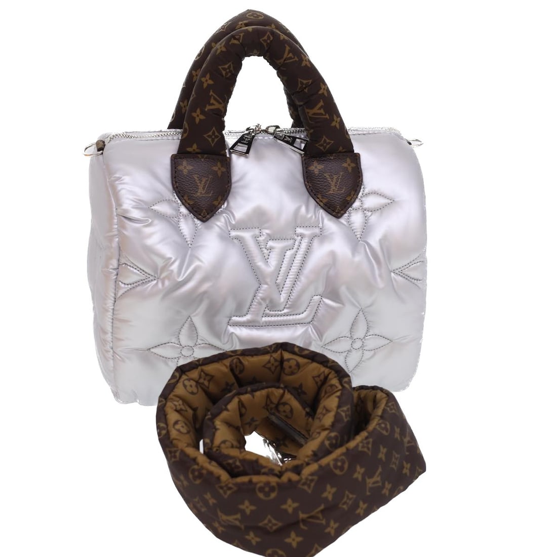 LOUIS VUITTON Micro Monogram Speedy Bandouliere 25 Silver Nylon Hand Bag M20973 Auth: LOUIS VUITTON Micro Monogram Speedy Bandouliere 25 Silver Nylon Hand Bag M20973 Auth Introducing the LOUIS VUITTON Micro Monogram Speedy Bandouliere 25 Handbag, a stylish and functional accessory craf