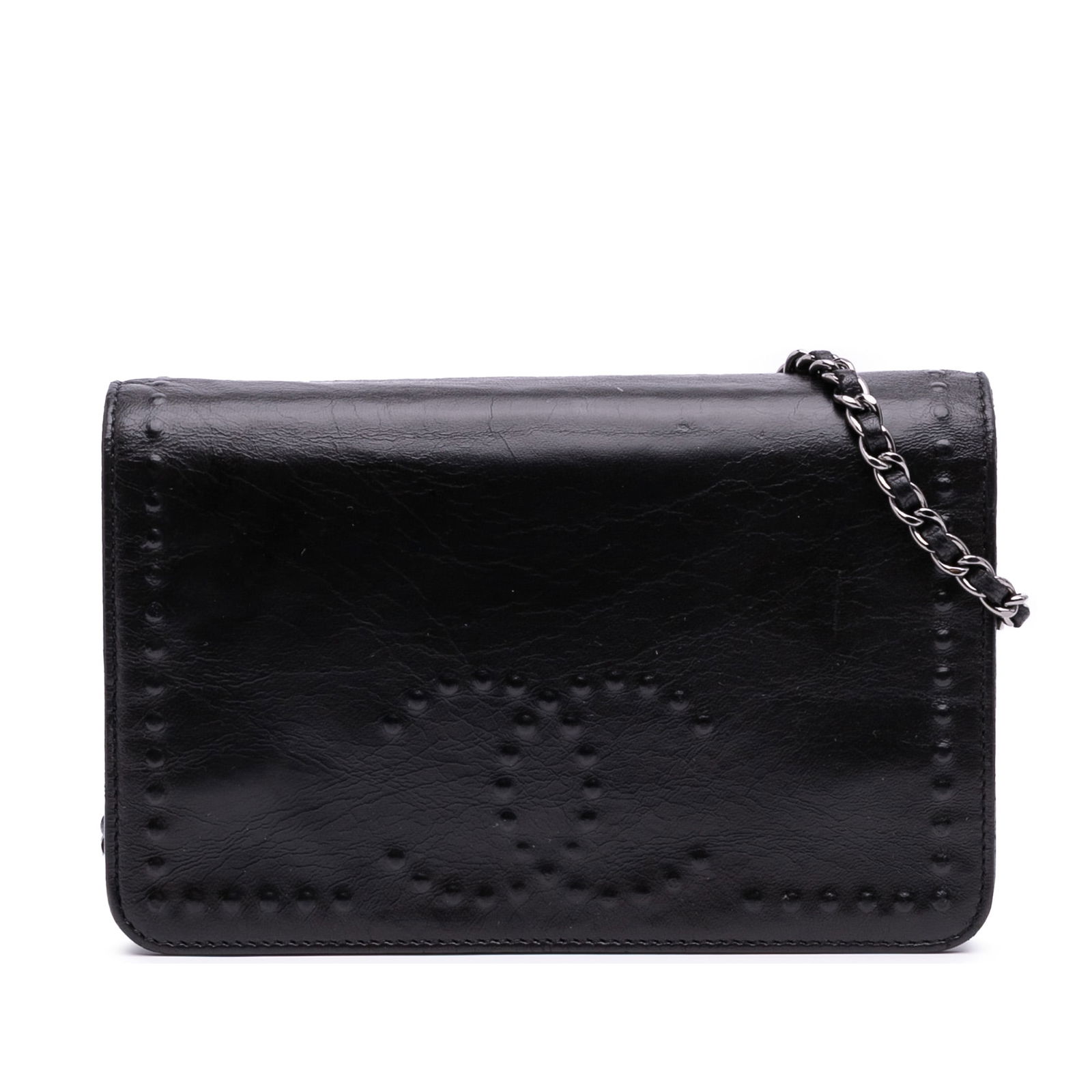 Chanel CC Embossed Black Lambskin Wallet on Chain (1 of 12)