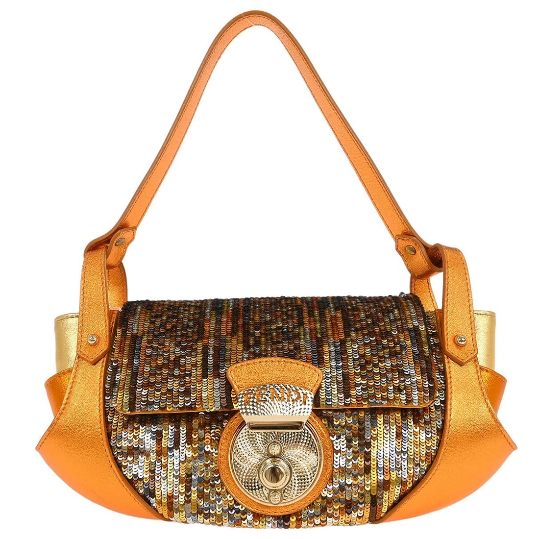 Fendi Metallic Orange Leather Handbag with Gold Accents (1 of 10)
