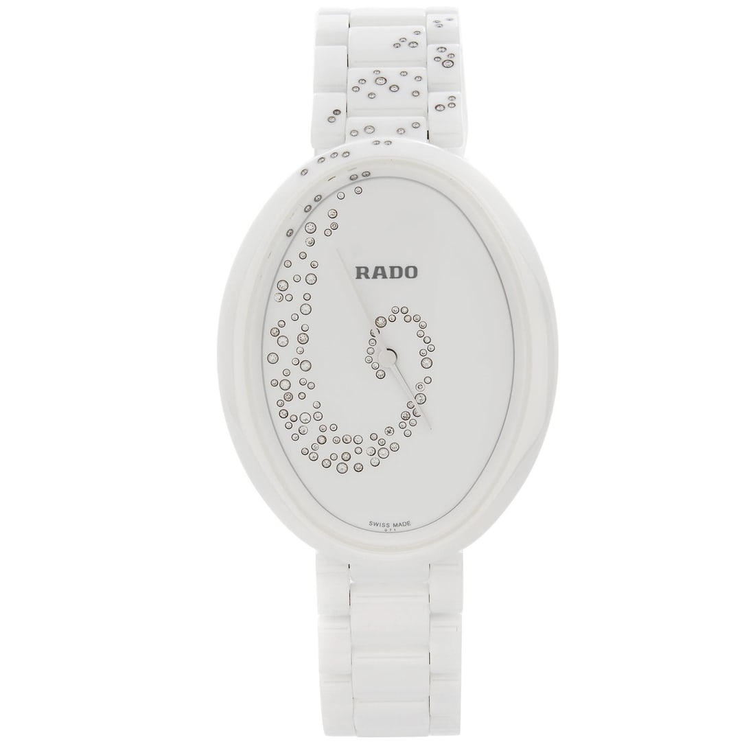 Rado Esenza 33mm Ladies Quartz Watch Limited Edition Diamonds R53042712: Rado Esenza 33mm Ladies Quartz Watch Limited Edition Diamonds R53042712 Experience the elegance of the Rado Esenza, a luxurious ladies' quartz wristwatch featuring a stunning white dial and a distinct