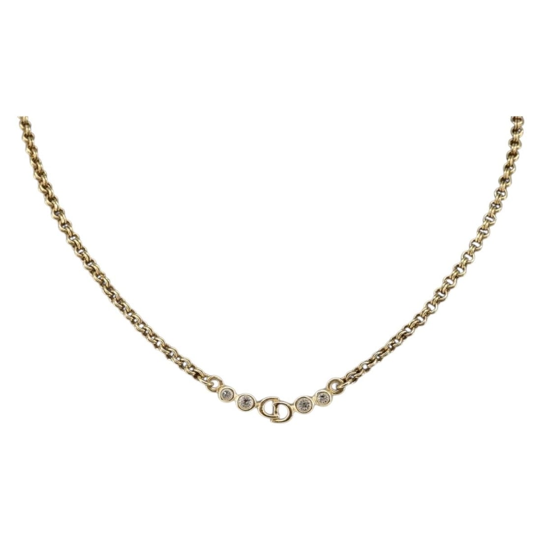 Christian Dior Rhinestone CD Logo Gold Tone Necklace Authenticated (1 of 14)