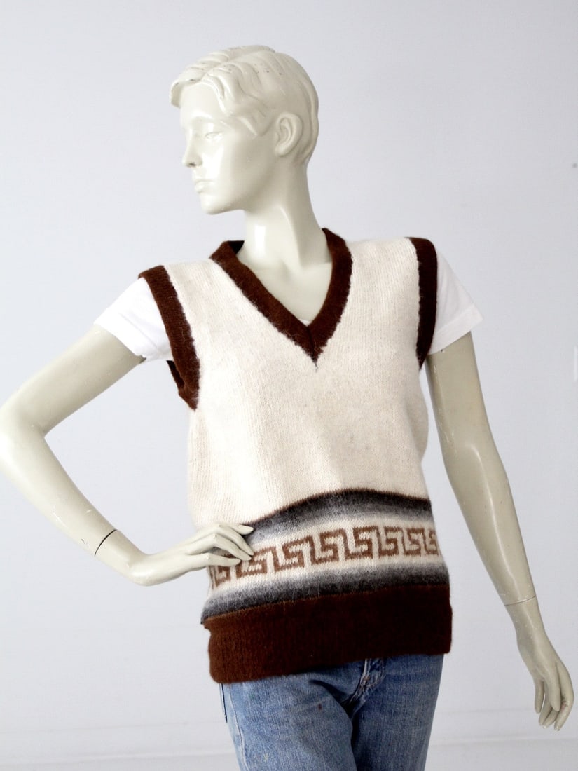1970s Vintage Alpaca Sweater Vest Geometric Pattern Soft Wool (1 of 3)