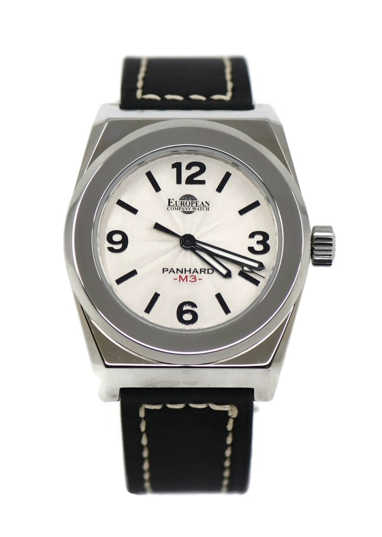 European Company Watch Panhard PM3 Stainless Steel Leather Band: European Company Watch Panhard PM3 Stainless Steel Leather Band Explore the elegance of the European Company Watch Panhard PM3, a sophisticated wristwatch featuring a durable stainless steel case meas