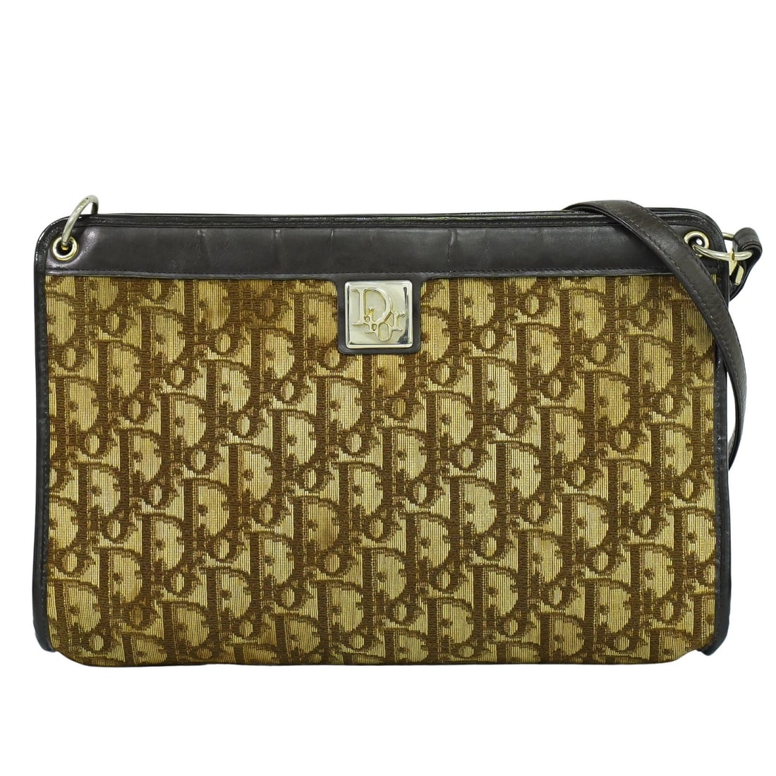 Vintage Dior Trotter Shoulder Bag in Brown and Gold Tones (1 of 1)