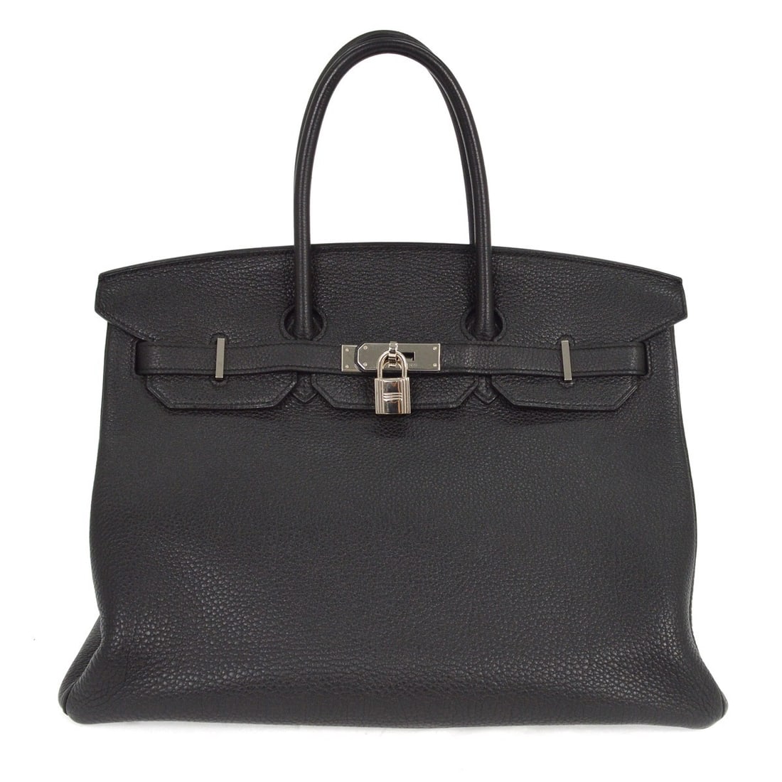 Pre-owned Hermes Birkin 35 Black Leather Handbag: Pre-owned Hermes Birkin 35 Black Leather Handbag This pre-owned Hermes Birkin 35 handbag features a sleek black exterior and is designed for women. It is in very good condition, showing minimal signs