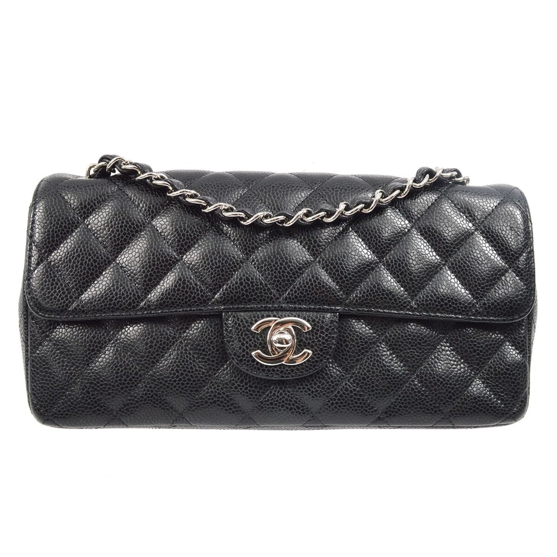 Chanel Black Caviar Skin East West Shoulder Bag: Chanel Black Caviar Skin East West Shoulder Bag This Chanel Black Calfskin East West Shoulder Bag is a stylish and versatile accessory perfect for casual occasions. It features a chic matelasse patter