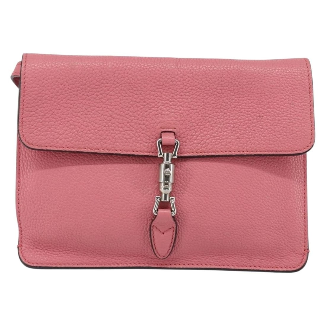 Jackie Soft Pink Leather Shoulder Purse by Gucci: Jackie Soft Pink Leather Shoulder Purse by Gucci This pre-owned Gucci Jackie Soft Flap shoulder bag features a pink exterior and is designed for female use. The bag is in good condition with minor sig