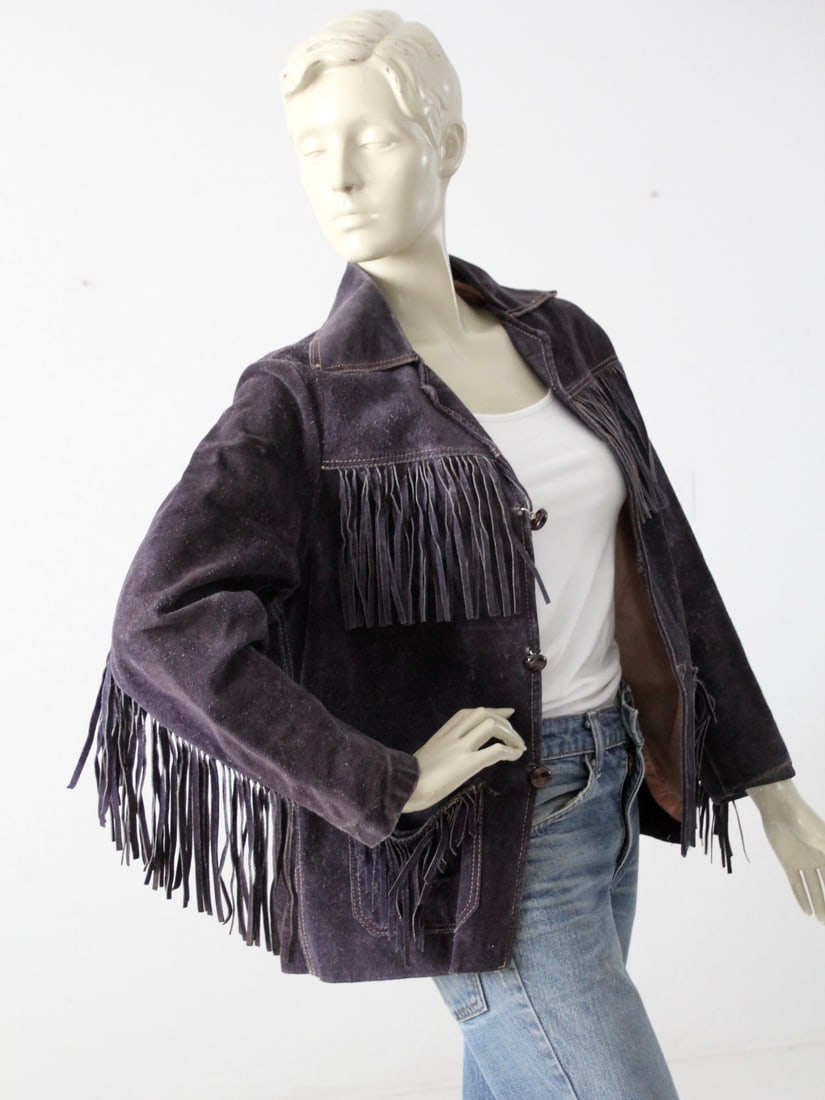 1960s East West Style Blue Suede Fringe Jacket (1 of 7)