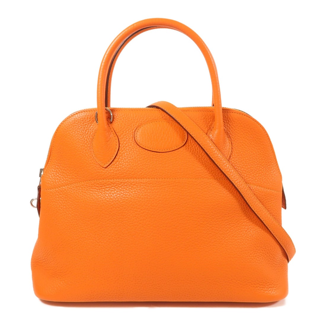 HERMES Bolide 31 2way Shoulder Handbag Orange Clemence Leather: HERMES Bolide 31 2way Shoulder Handbag Orange Clemence Leather Introducing a stunning HERMES Bolide 31 2way Shoulder Handbag crafted from luxurious Clemence leather in a vibrant orange hue. This styli