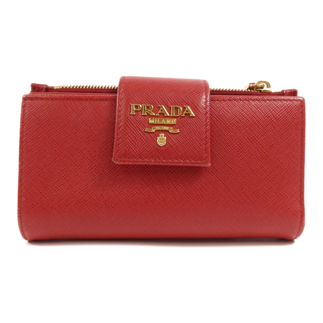 PRADA Bi-fold Wallet Saffiano Leather Red GHW Italy (1 of 15)