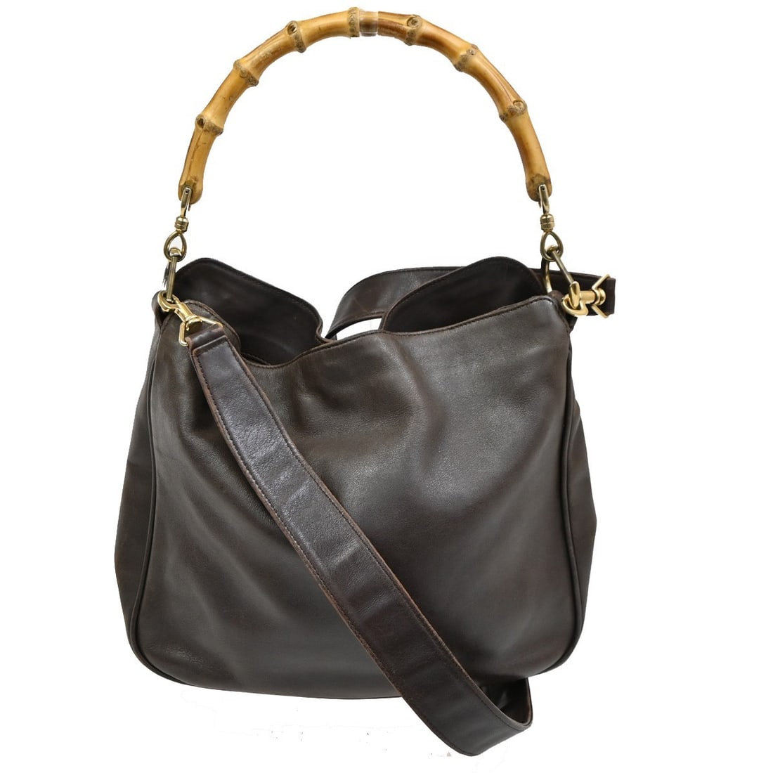Vintage Bamboo Shoulder Bag by Gucci in Brown Leather (1 of 1)