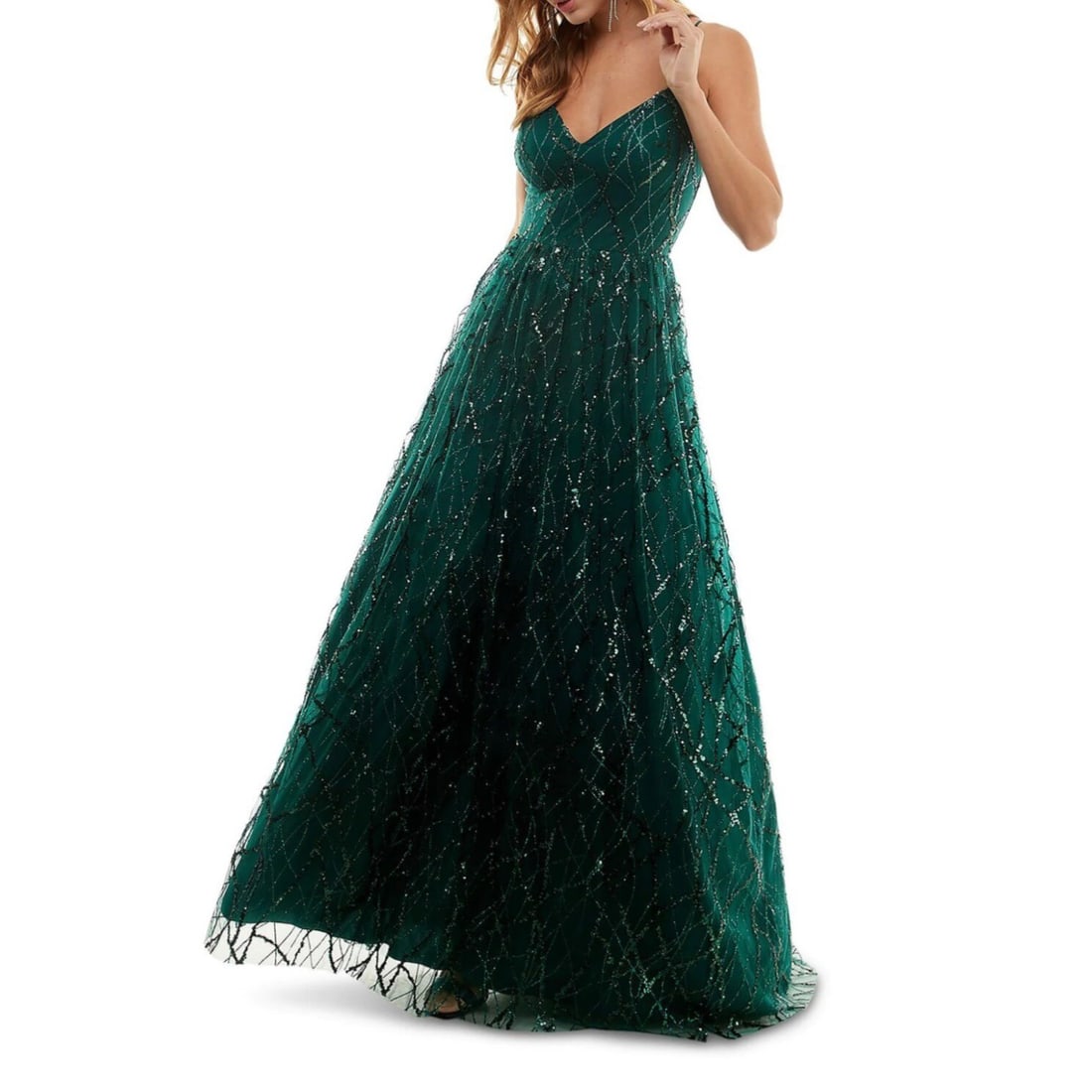 SAY YES TO THE PROM Juniors Embellished Mesh A-Line Evening Dress Green (1 of 2)