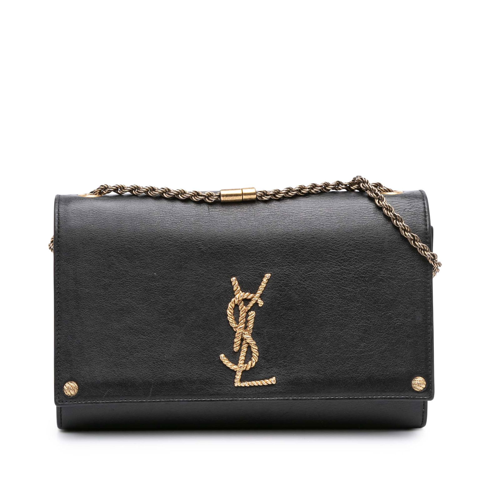 Saint Laurent Braided Monogram Kate Crossbody in Black Leather: Saint Laurent Braided Monogram Kate Crossbody in Black Leather The Saint Laurent Medium Smooth Calfskin Braided Monogram Kate Crossbody combines elegance with functionality. Crafted from luxurious lea