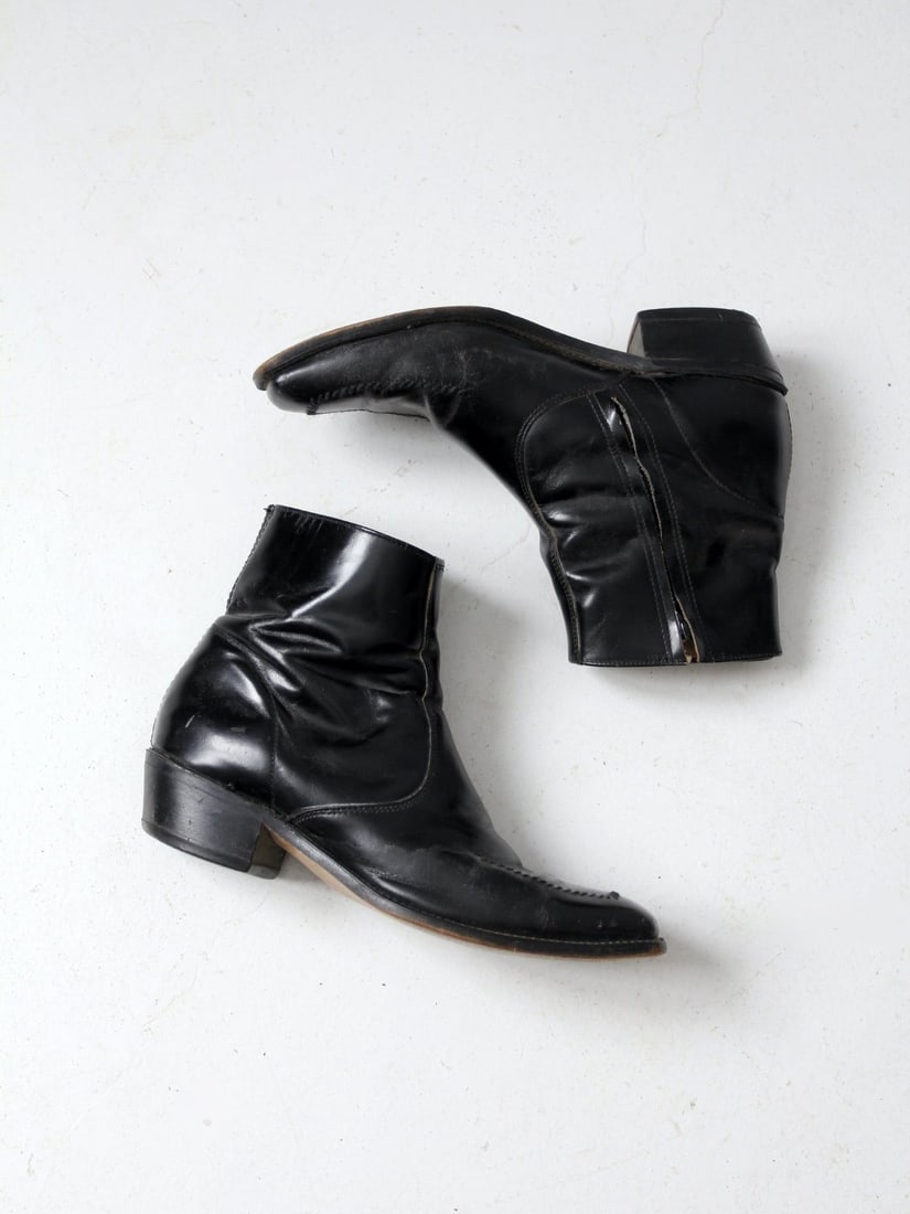 Vintage Black Leather Men's Ankle Boots with Side Zip (1 of 10)